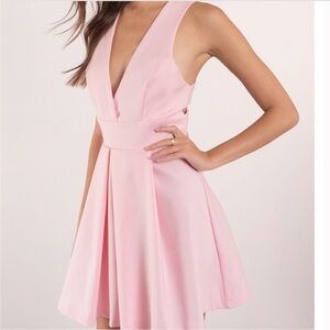 Tobi Plunge Skater Mini Dress Light Pink Caged Back Sleeveless Cocktail